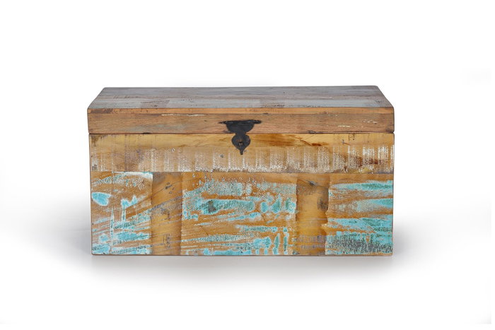 GINER Y COLOMER - Baûl de Rangement Artisanal en Bois Recyclé Multicolor - Coffre 80x40x40 cm, Grande Capacité, avec Ouverture Supérieure